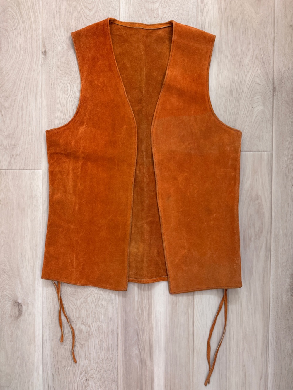 VTG Genuine Suede Leather Lace-Up Vest Western Boho Burnt Orange / Cognac Size S